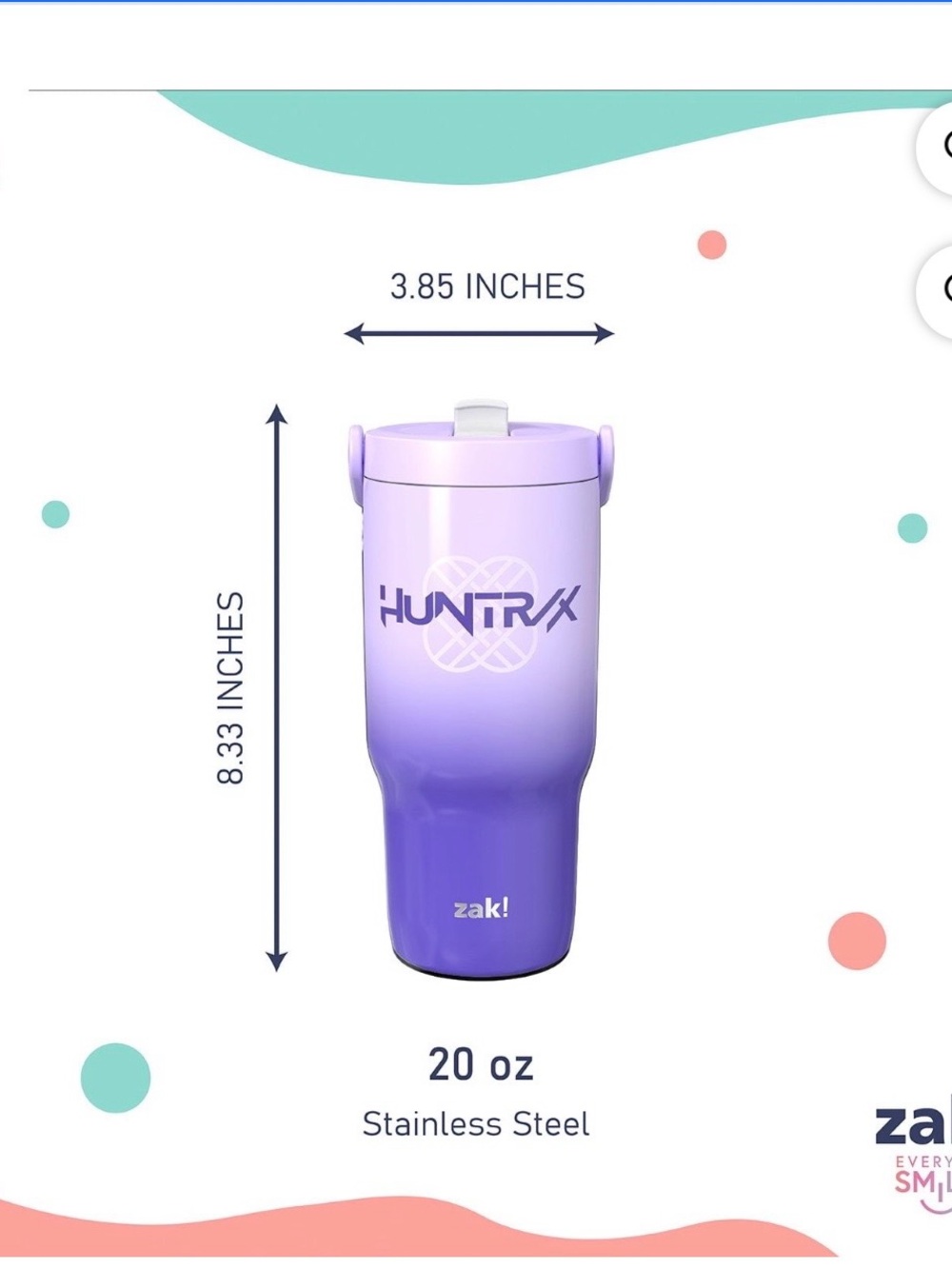 zak! Kids 20 oz Purple Gradient Travel Tumbler - k-pop demon hunters